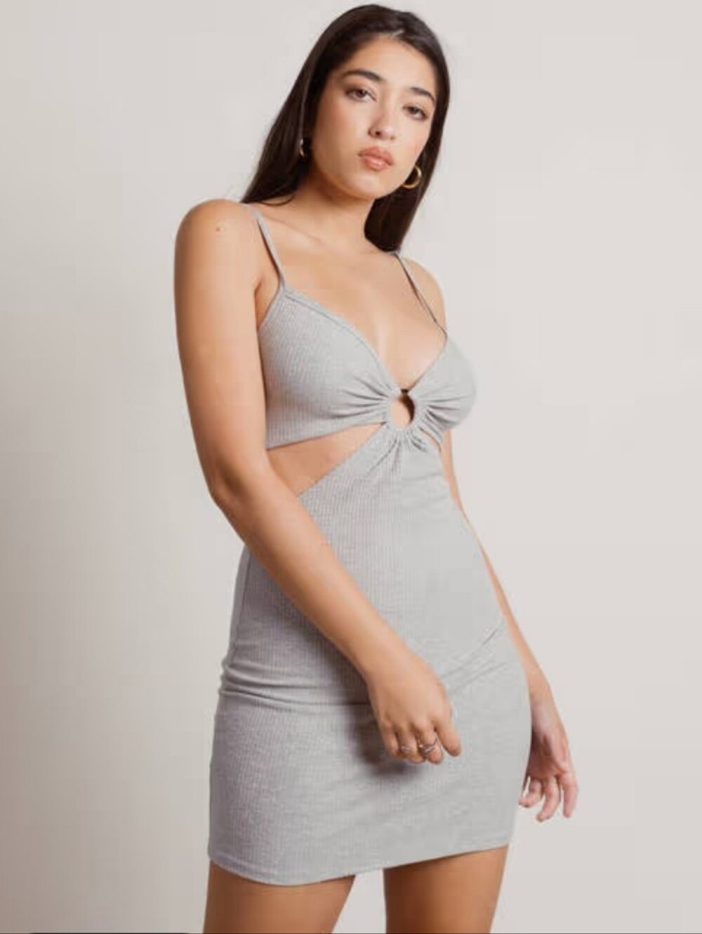 Nwt Blue Blush Miami O Ring Gray Cutout Ribbed Mini Dress Y2K Festoval Boho 2000